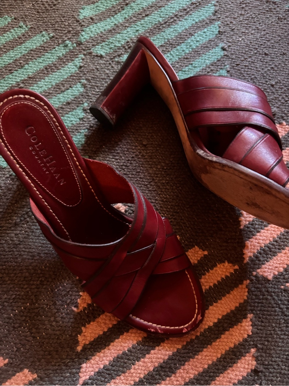 Vintage Cole Haan Country Red Leather Woven Mule Sandals | 8 - Picture 4 of 5